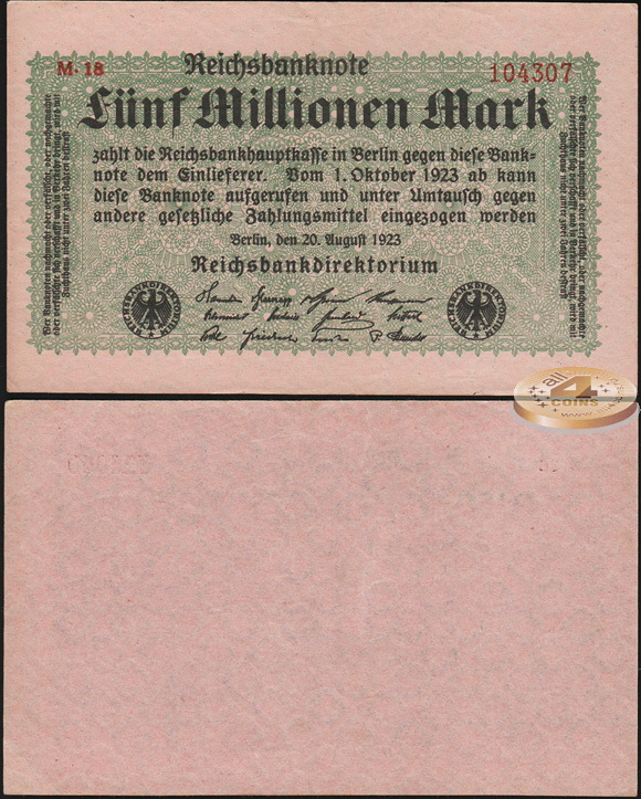 Германия (Веймарская респ.). 5000000 марок (Unc) 1923