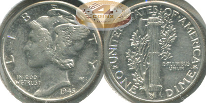 США. 10 центов (Дайм). 1945 (XF. Серебро)