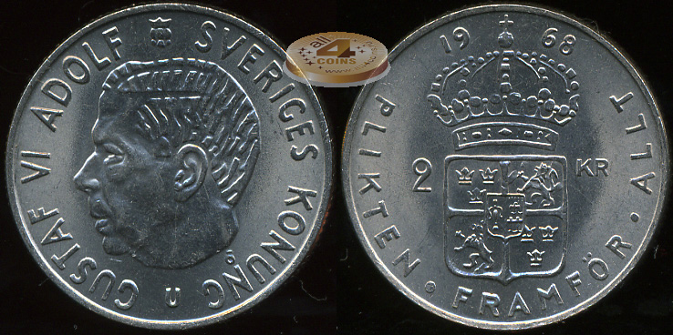 Швеция. 2 кроны. 1968 (Unc)