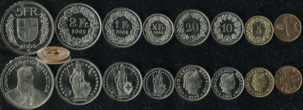 Швейцария. Набор №1 (8 монет) 1970-2010