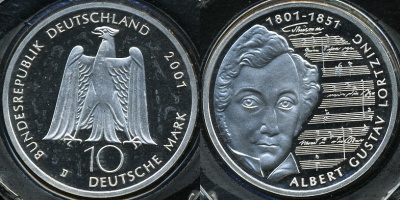 Германия (ФРГ). 10 марок. 2001 (D) (Proof. Серебро)