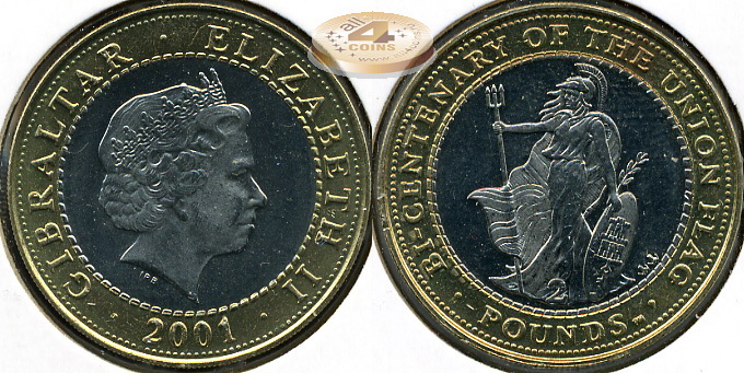 Гибралтар. 2 фунта. 2001 (Unc. Биметалл)