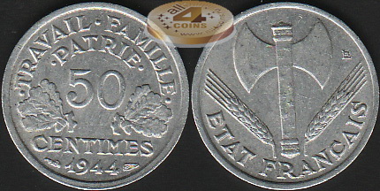 Франция. 50 центимов. 1944  (Unc)