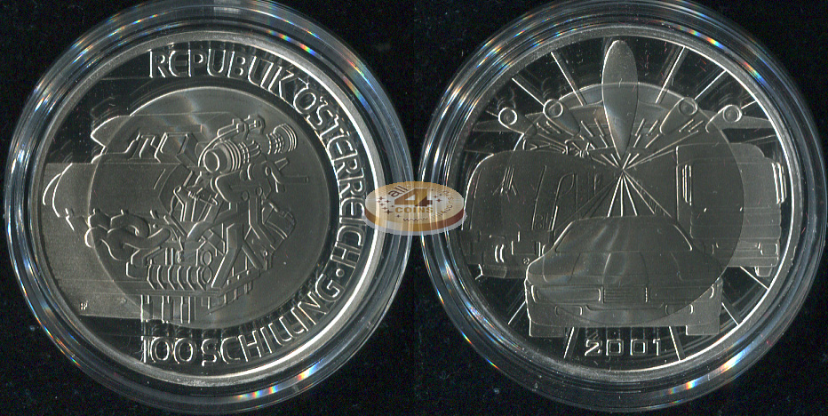 Австрия. 100 шиллингов. 2001 (Proof. Биметалл(Серебро/Титан))