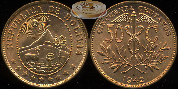 Боливия. 50 центаво. 1942 (Unc)