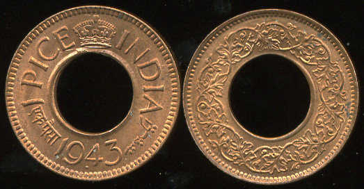 Британская Индия. 1 пайса. 1943-1945 (Unc)