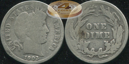 США. 10 центов (Дайм). 1903 (G. Серебро)