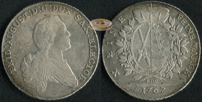 Германия (Саксония). 1 талер. 1767 E.D.C (VF/aXF. Серебро)