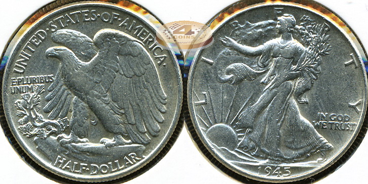 США. 1/2 доллара. 1945 (XF+. Серебро)