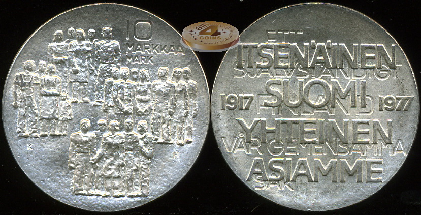 Финляндия. 10 марок. 1977 (Unc. Серебро)