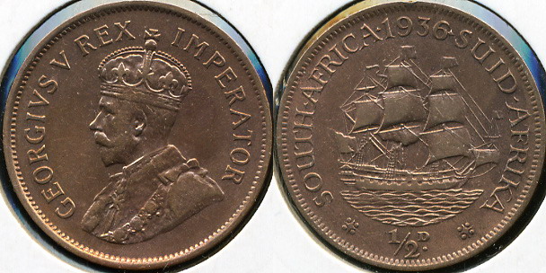 Южная Африка. 1/2 пенни. 1936 (XF)
