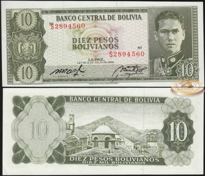 Боливия. 10 песо (Unc) 1962