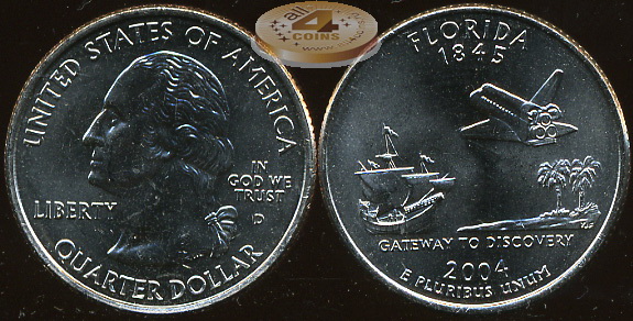 США. 25 центов [Квотер]. 2004.D (Unc) Флорида