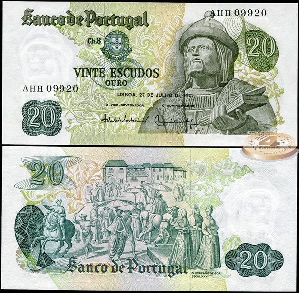Португалия. 20 эскудо (Unc) 1971