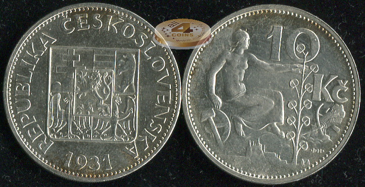Чехословакия. 10 крон. 1931 (Unc. Серебро)