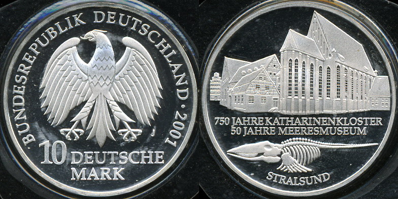 Германия (ФРГ). 10 марок. 2001 (J) (Proof. Серебро)