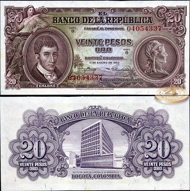 Колумбия. 20 песо (Unc) 1953