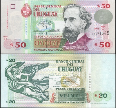 Уругвай Банкнота 50 песо 2003 Unc Бумага Кат# P.84