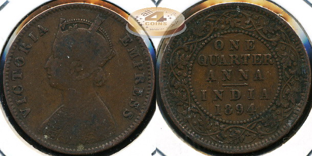 Британская Индия. 1/4 анна. 1894 (VF)