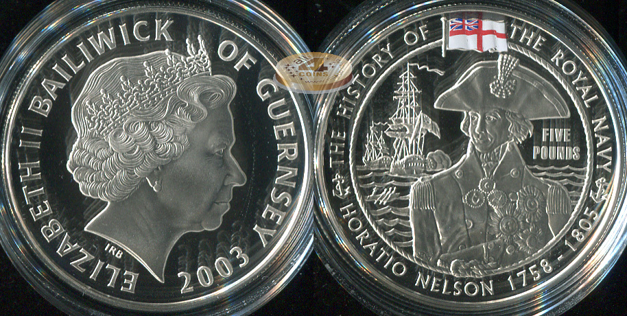 Гернси. 5 фунтов. 2003 (Proof. Серебро. Эмаль)