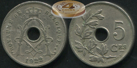 Бельгия. 5 центимов. 1922 (VF)