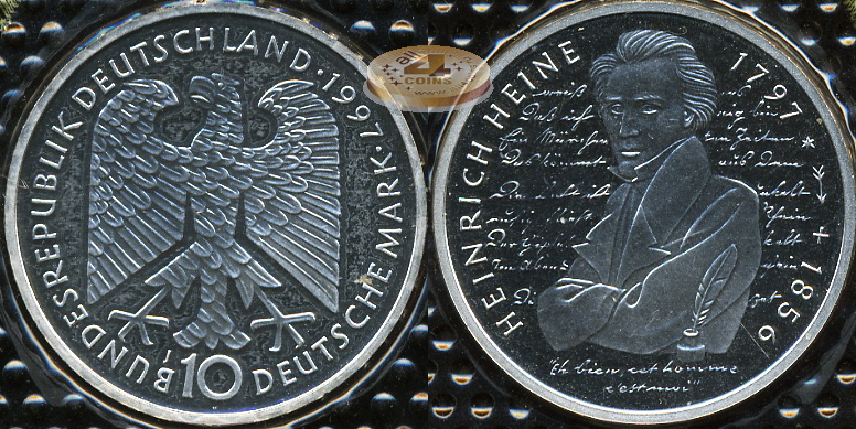 Германия (ФРГ). 10 марок. 1997 J (Proof. Серебро)