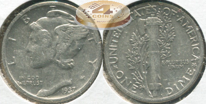 США. 10 центов [Дайм]. 1937 (XF. Серебро)