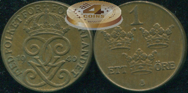 Швеция. 1 эре. 1940 (aUnc)