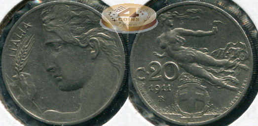 Италия. 1 лира. 1911.R (XF+)