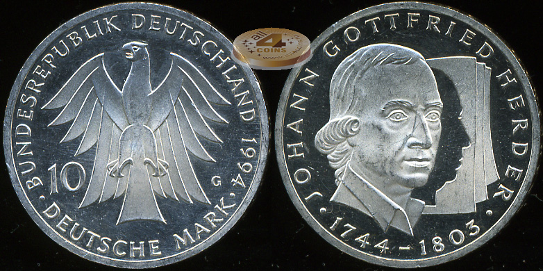 Германия (ФРГ). 10 марок. 1994 (Proof-. Серебро)