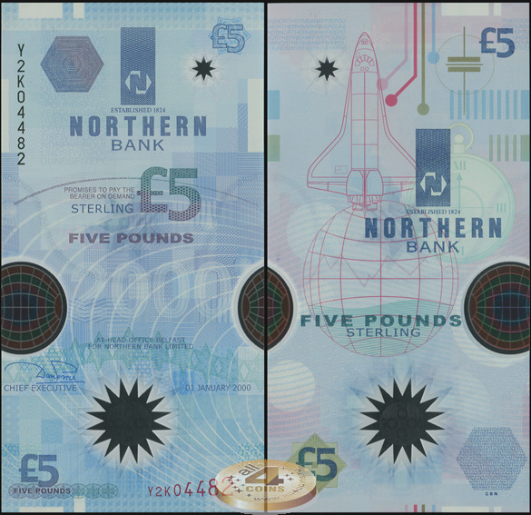 Ирландия (Северная). 5 фунтов (Unc. Пластик) 2000