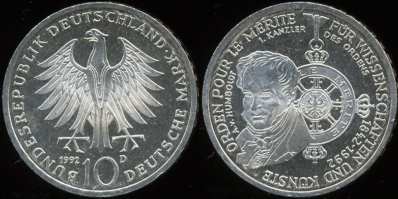 Германия (ФРГ). 10 марок. 1992 (Серебро)