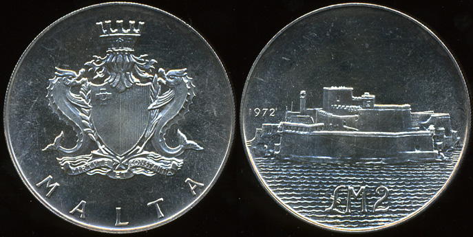 Мальта. 2 фунта. 1972. Серебро