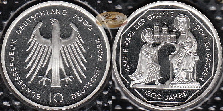 Германия (ФРГ). 10 марок. 2000 D (Proof. Серебро)