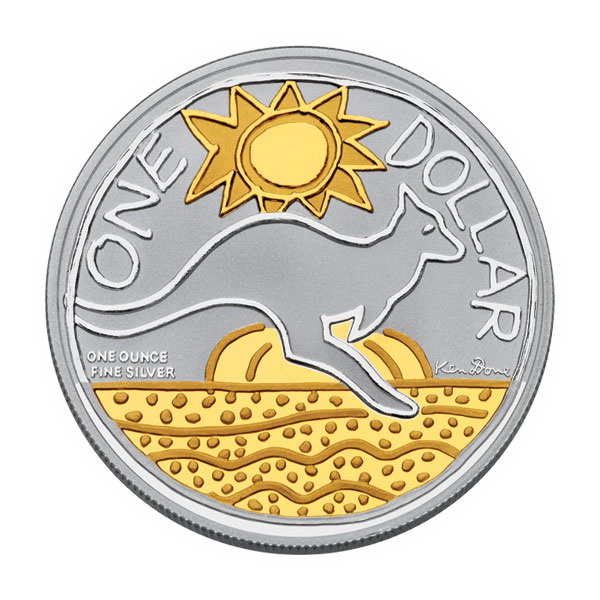 Австралия. 1 доллар. 2009 (Frosted Unc. Серебро. Позолота)