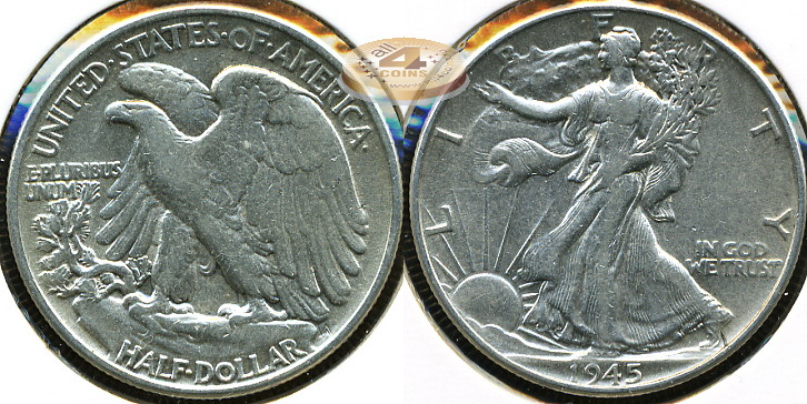 США. 1/2 доллара. 1945 (VF. Серебро)