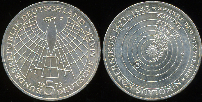 Германия (ФРГ). 5 марок. 1973 (Серебро)