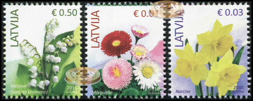 Латвия. 2016. Цветы (Серия. MNH OG)
