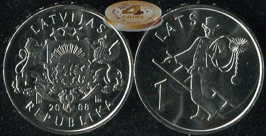 Латвия. 1 лат. 2008 (Unc)