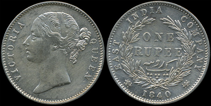 Британская Индия. 1 рупия. 1840 (aXF)