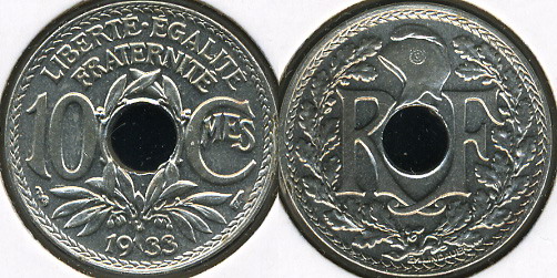 Франция. 10 центимов. 1933 (Unc)
