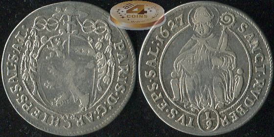 Австрия (Зальцбург). 1/9 талера. 1627 (VF. Серебро)