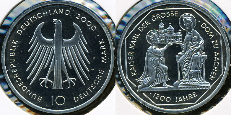 Германия (ФРГ). 10 марок. 2000 (Proof. Серебро)