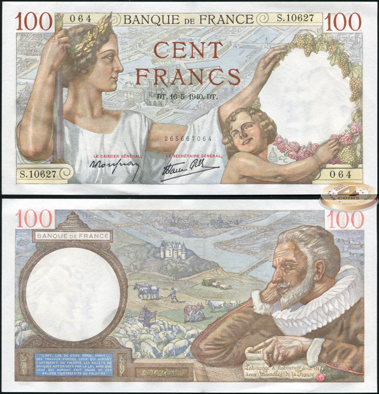 Франция. 100 франков (Unc) 1940