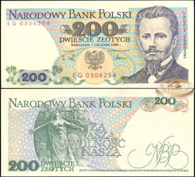 Польша. Банкнота 200 злотых. 01.06.1988. Unc. Бумага. Кат.# P.144e