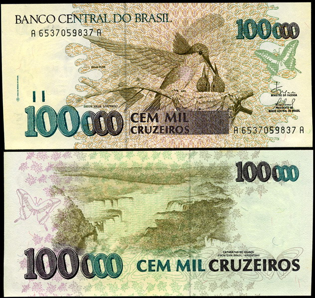 Бразилия. 100000 крузейро (Unc) 1993
