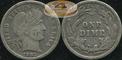 США. 10 центов (Дайм). 1903 (VF. Серебро)