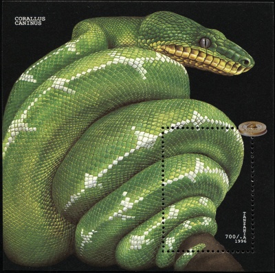 Танзания. 1996. Зелёный древесный удав [Corallus caninus] (Блок. MNH OG)