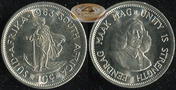ЮАР. 10 центов. 1963 (Unc. Серебро)