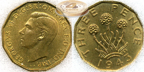 Великобритания. 3 пенса. 1943 (MS-63 (BU). Слаб)